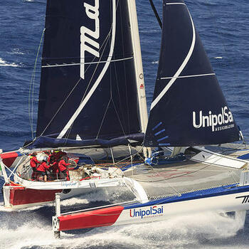 MOD 70 Maserati skippered by Giovanni Soldini shot offshore Porquerolles island during training. Photo Guilain Grenier