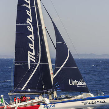 MOD 70 Maserati skippered by Giovanni Soldini shot offshore Porquerolles island during training. Photo Guilain Grenier