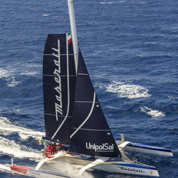 MOD 70 Maserati skippered by Giovanni Soldini shot offshore Porquerolles island during training. Photo Guilain Grenier