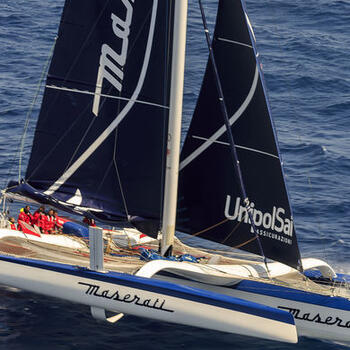 MOD 70 Maserati skippered by Giovanni Soldini shot offshore Porquerolles island during training. Photo Guilain Grenier