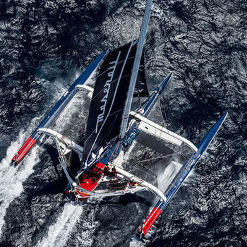 MOD 70 Maserati skippered by Giovanni Soldini shot offshore Porquerolles island during training. Photo Guilain Grenier